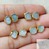 Raw Aquamarine Stud Earrings, Gold Electroplated Stud Earrings, Aquamarine Jewelry, Raw Gemstone Earrings, Women Earrings, Gift For Her